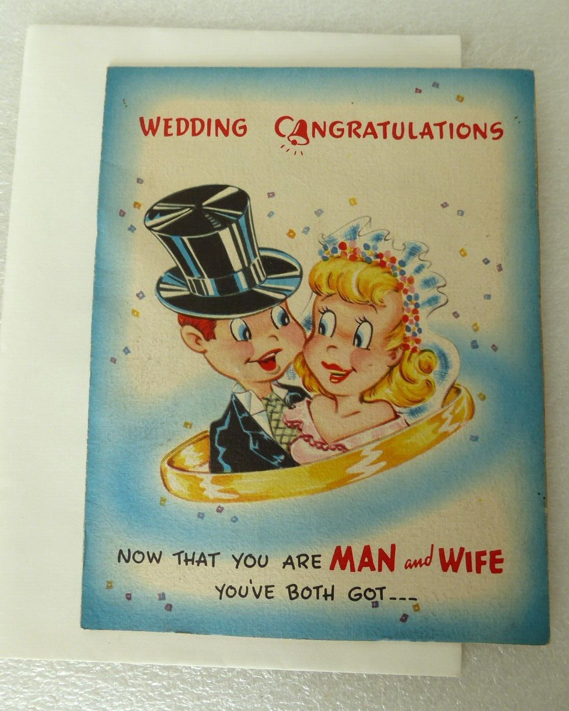 Unused Vintage 1948 Novo Laugh Humor Wedding Greeting card w metal Leash