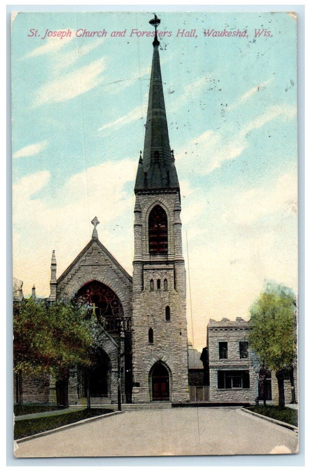 1919 St. Joseph Church Foresters Hall Exterior View Waukesha Wisconsin Postcard