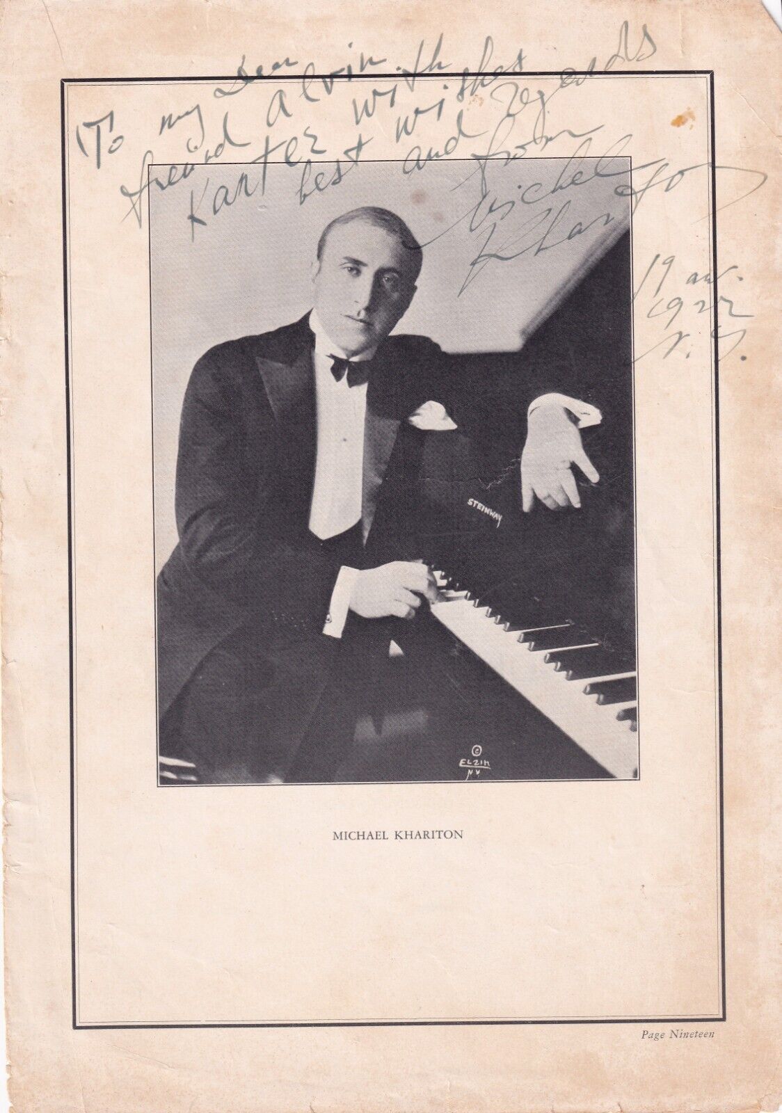 PHILADELPHIA PA. 1927 MICHAEL KHARITON PIANIST AUTOGRAPHED PIANO RECITAL PROGRAM