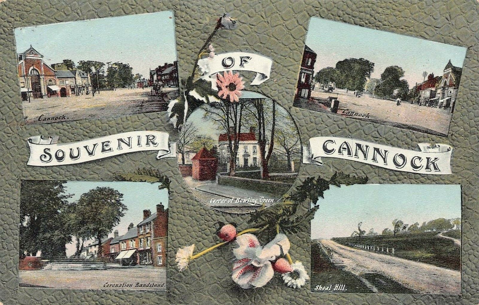 Five Scenes of Cannock, England, Great Britain, Early Postcard, Unused