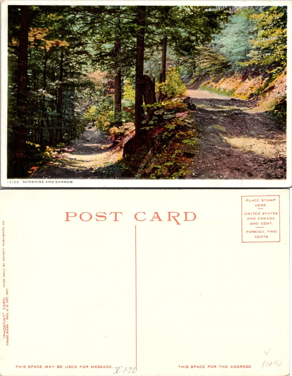 SUNSHINE AND SHADOW Phostint Postcard i664