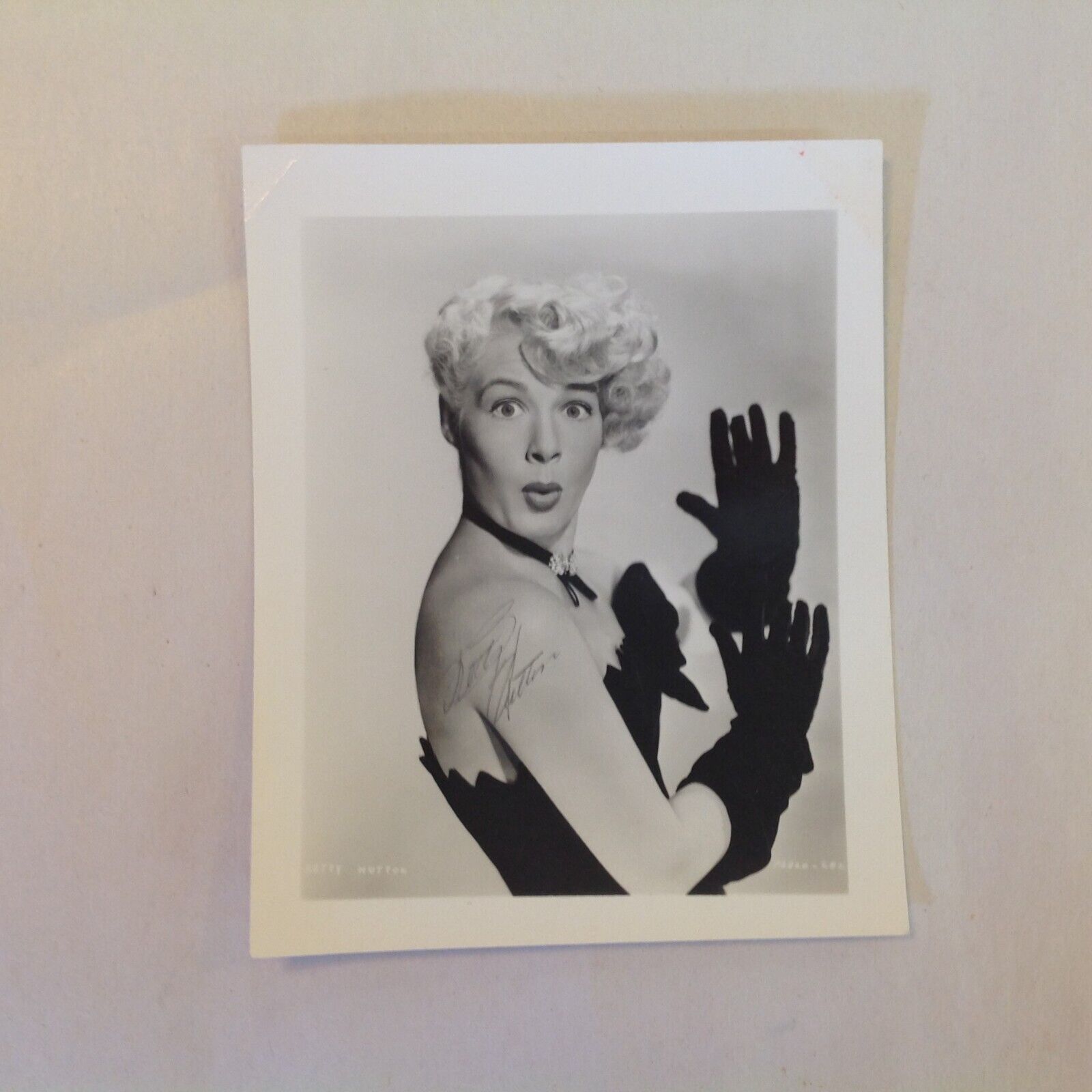 Vintage B&W Signed Photograph Betty Hutton Coquette Evening Gloves Surprise Face