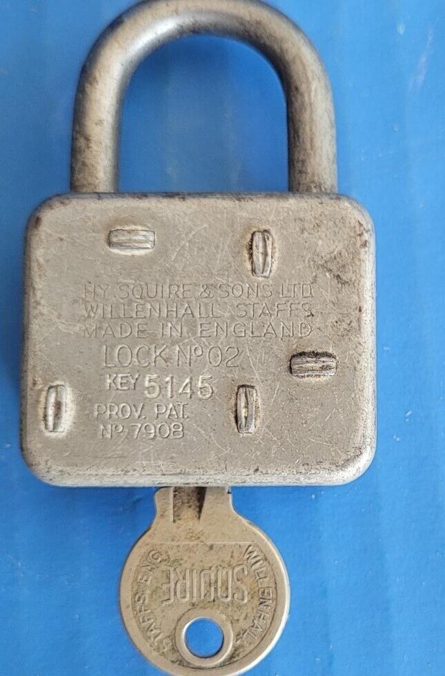 Vintage Squire No. 2 Lock Original Key Squire & Sons LTD Willenhall England