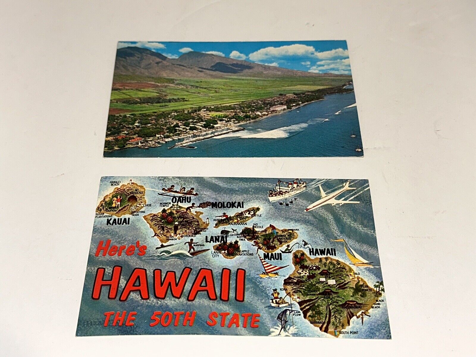 Vintage Lahaina Maui Hawaii Post Card AND 50th State Post Card UNUSED