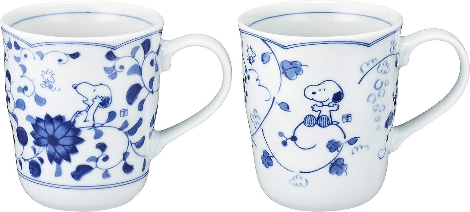 Snoopy Indigo Karakusa Japanese traditional motif Pair Mug Set W/Box Japan F/S