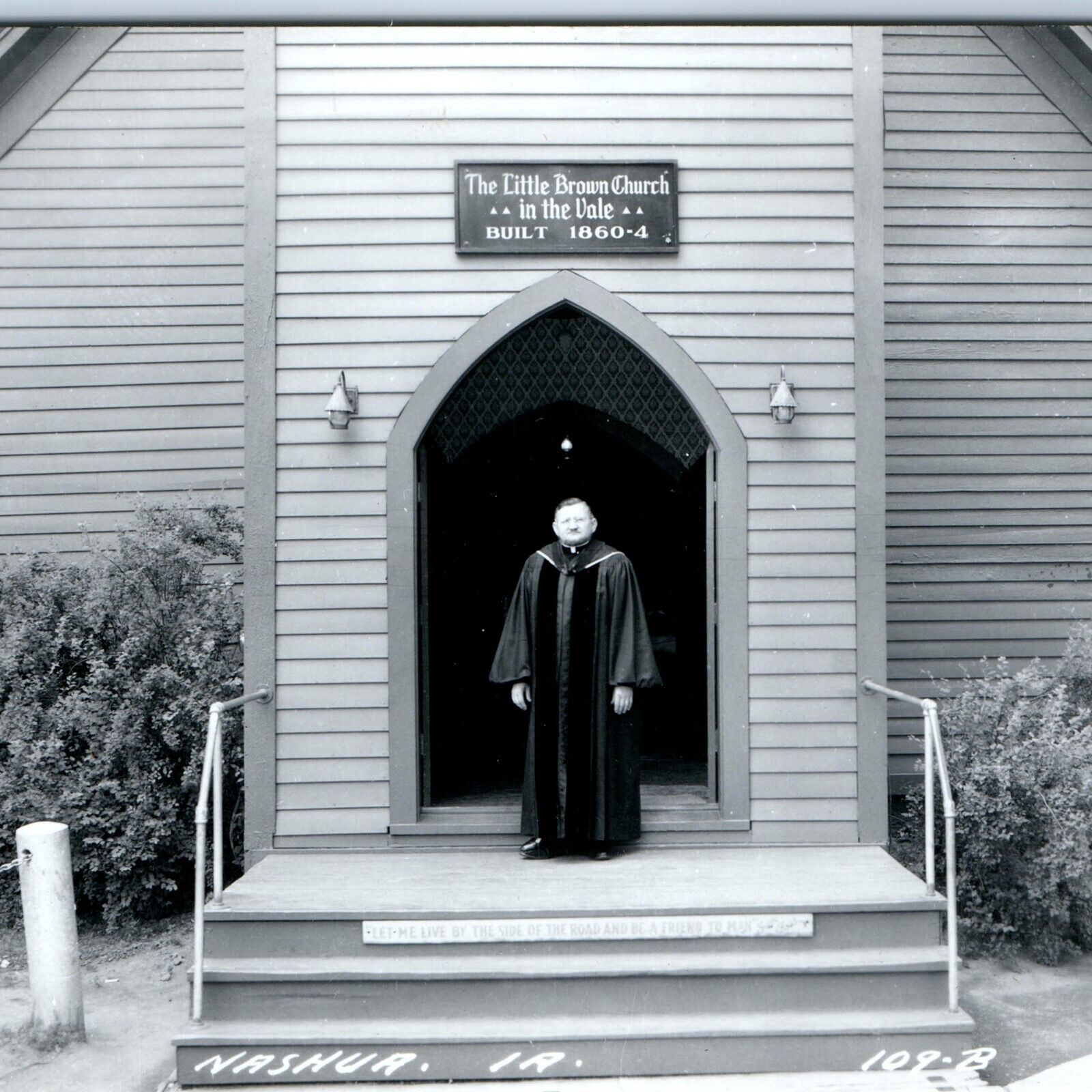 c1950s Nashua, IA RPPC Pastor @ Little Brown Church on Vale Rare Real Photo A108