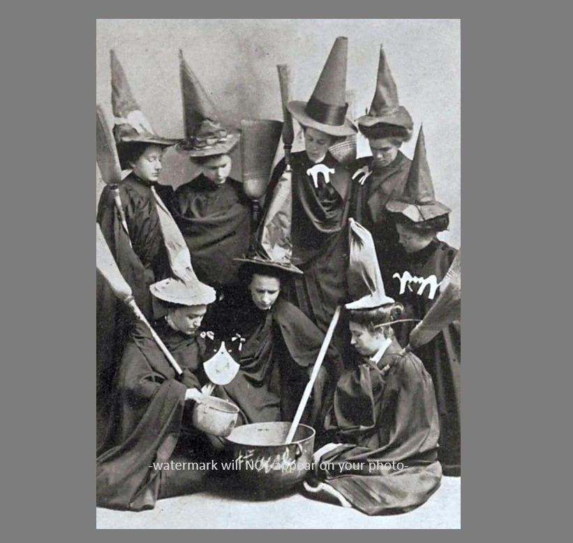 Scary Witch PHOTO Vintage Creepy Halloween Hat Coven Wicked Witches Brew