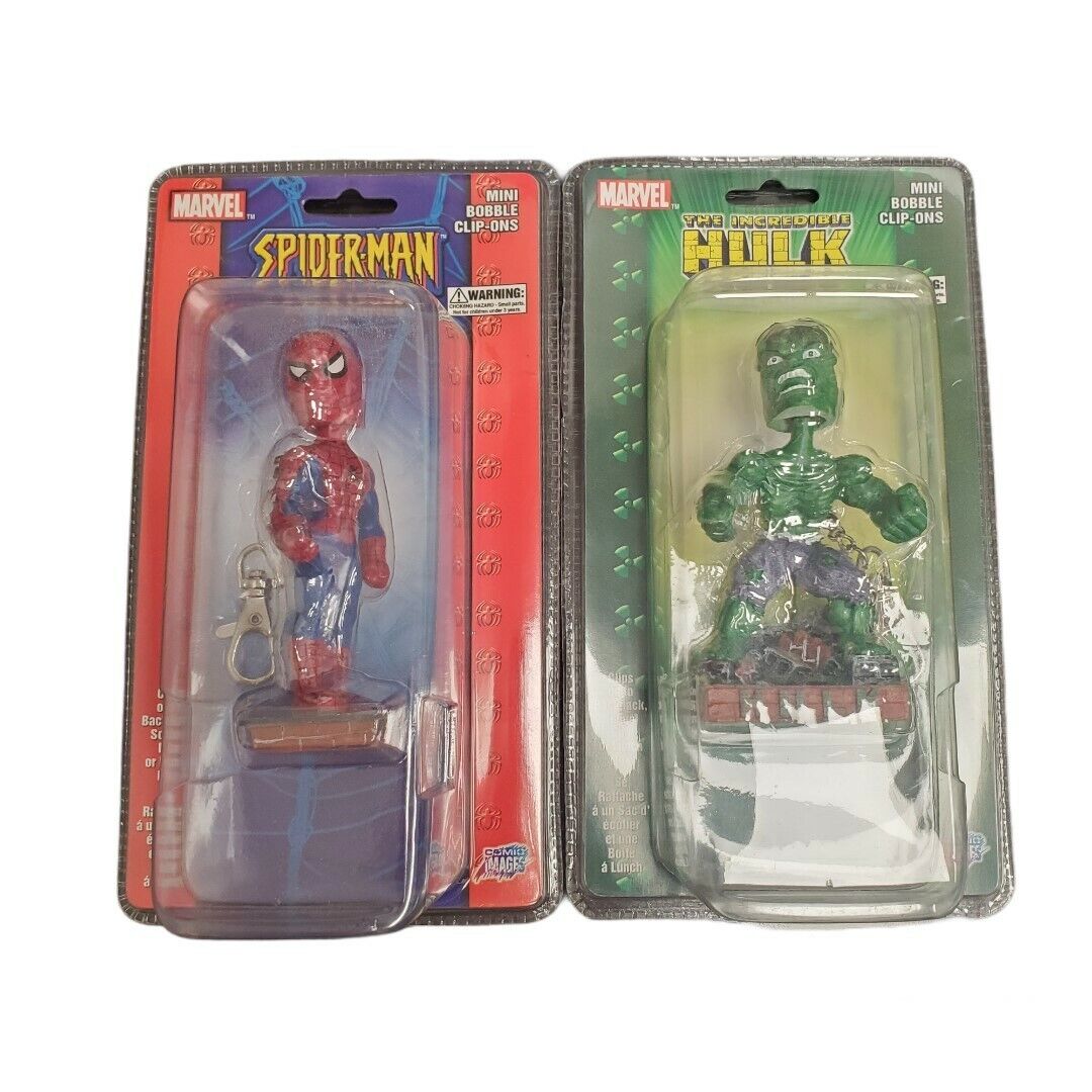 Marvel Hulk and Spider-Man Mini Bobble Head Clip-On Collectible Toys