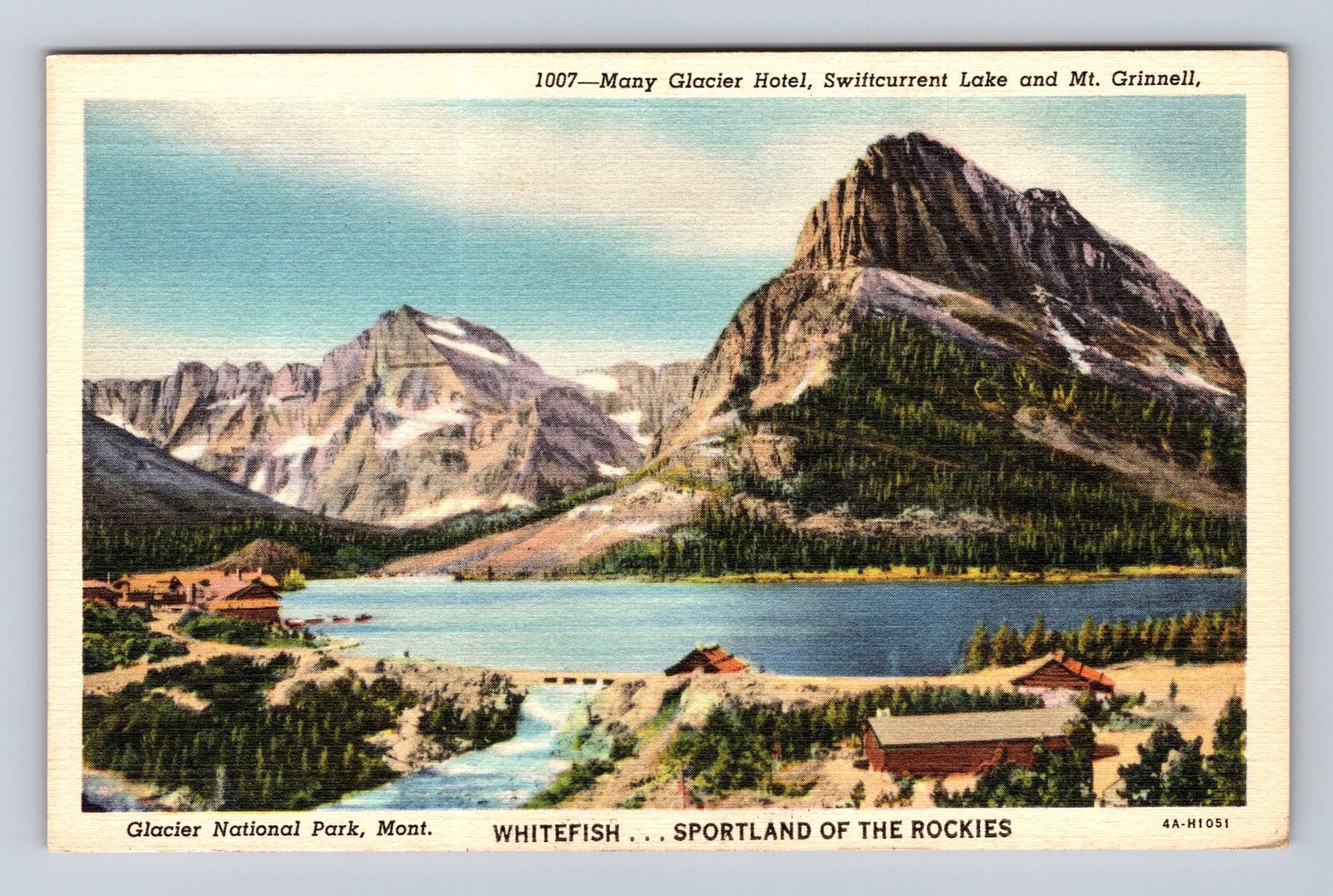 Whitefish MT-Montana, Glacier Nat\'l Park, Swiftcurrent Lake, Vintage Postcard