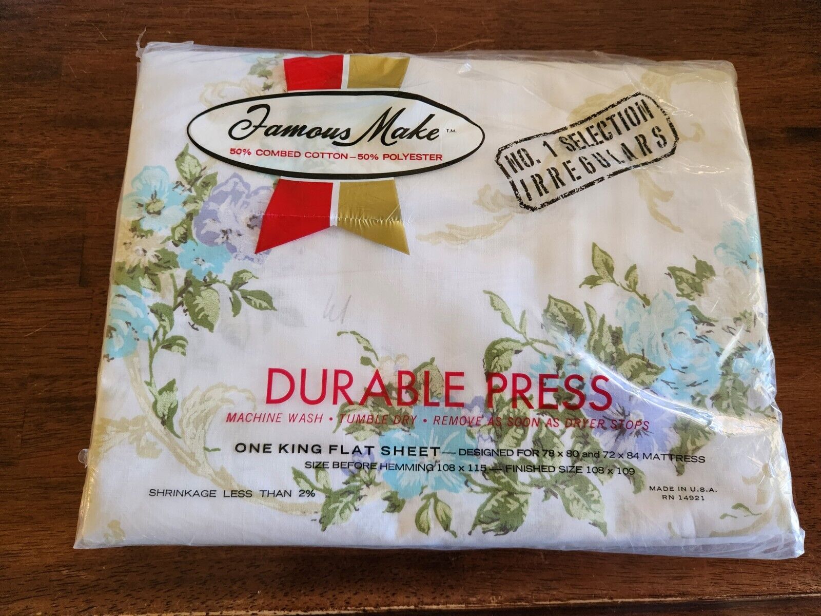 Vintage Famous Make Durable Press One King Flat Sheet Flowers SEALED