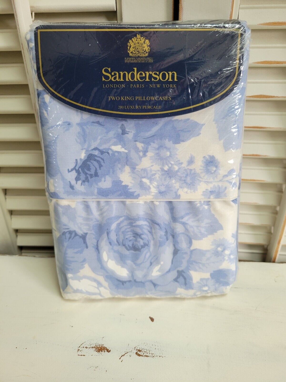 Vintage Sanderson Standard Pillowcases Set Of 2 Floral Blue Flowers NEW