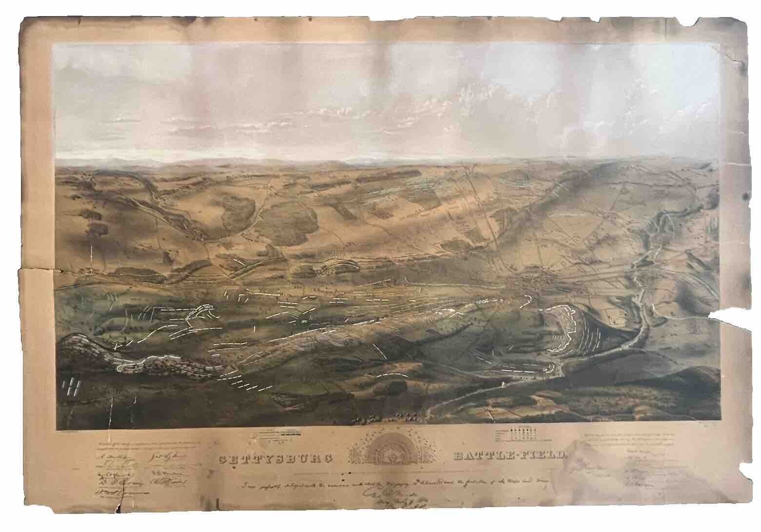 1863 Bachelder Civil War Map Gettysburg Birdseye Proof Hand Colored Antique