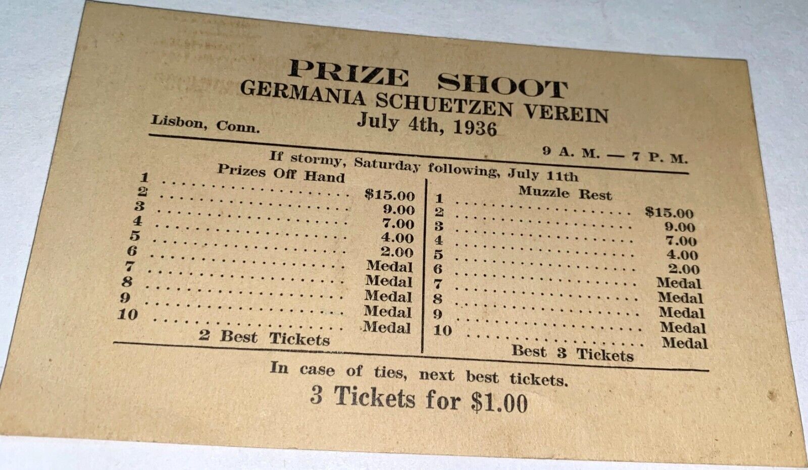 Rare Antique Vintage Germania Schuetzen Verein Prize Shoot Card Lisbon, CT 1936
