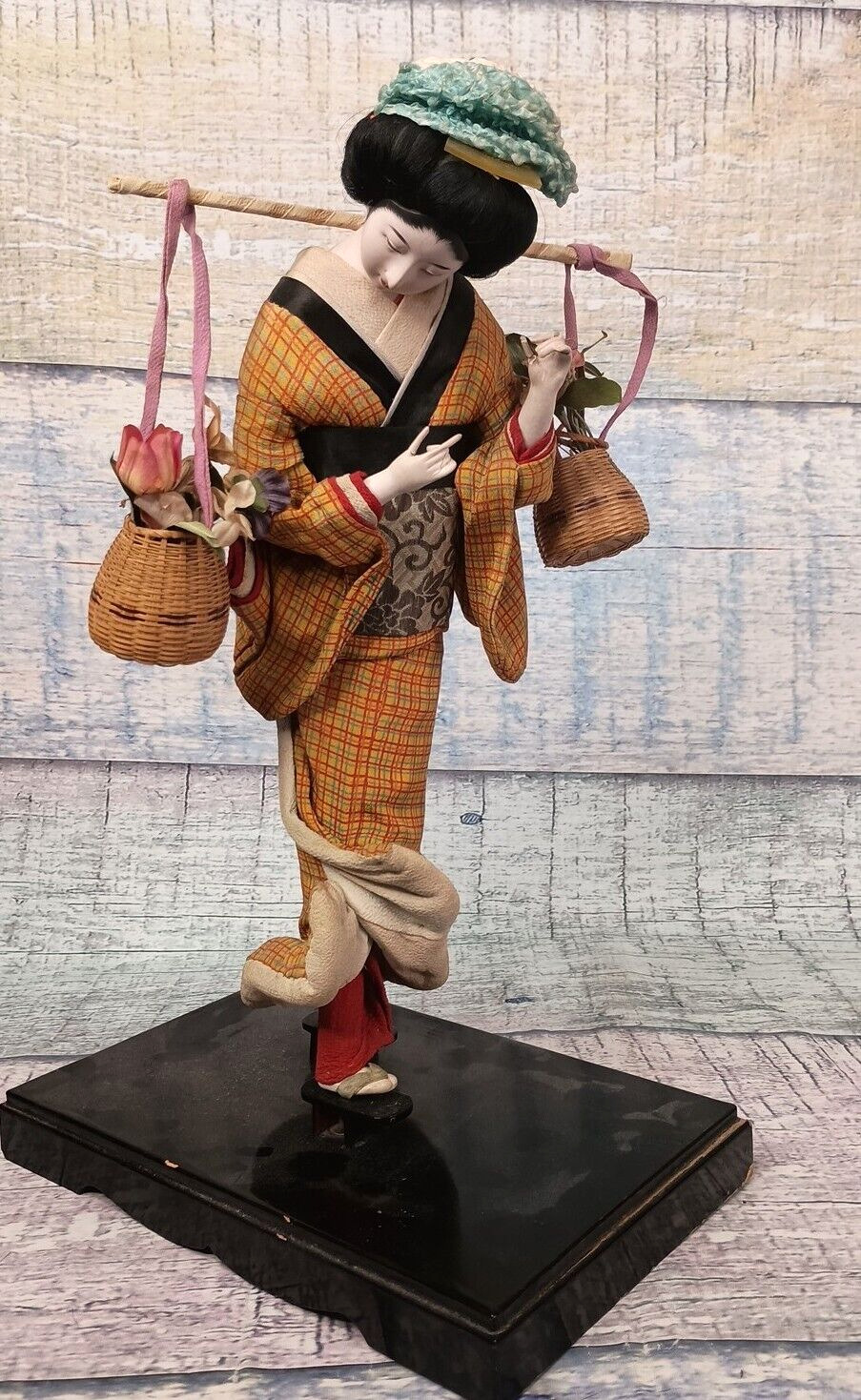 Japanese Geisha Girl Doll on Wood Stand 15\