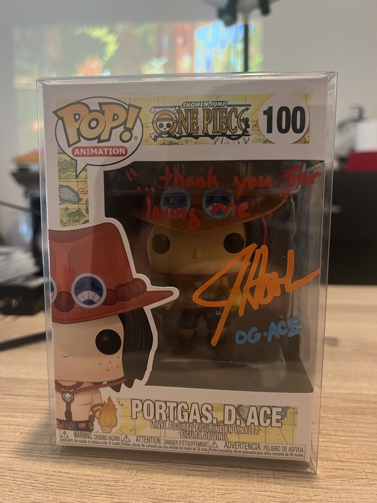 One Piece Portgas D Ace #100 Signed By Jesse Hooker Funko Pop Rare Auto