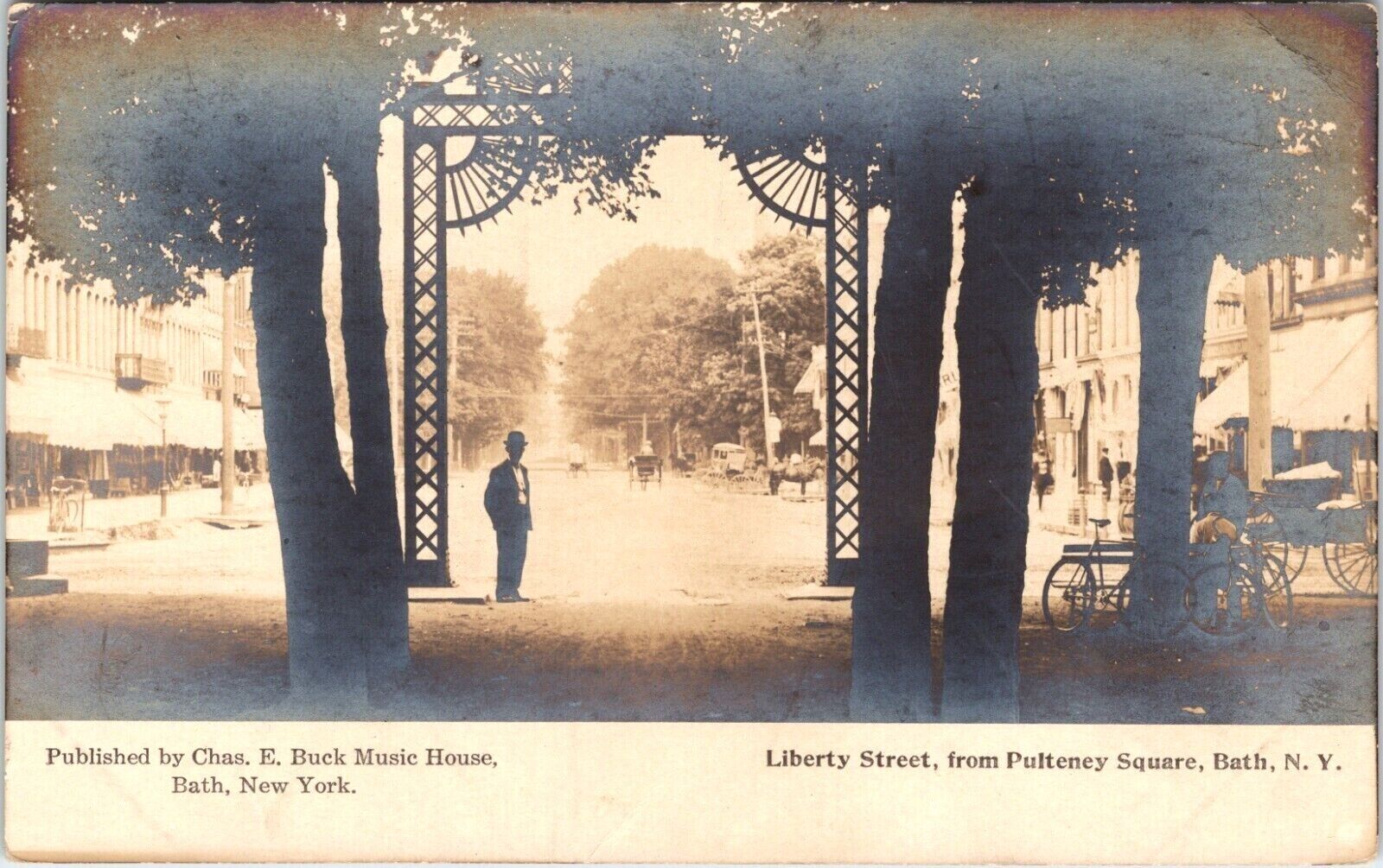 RPPC Liberty Street from Pulteney Square Bath NY 1900s Real Photo Postcard A71