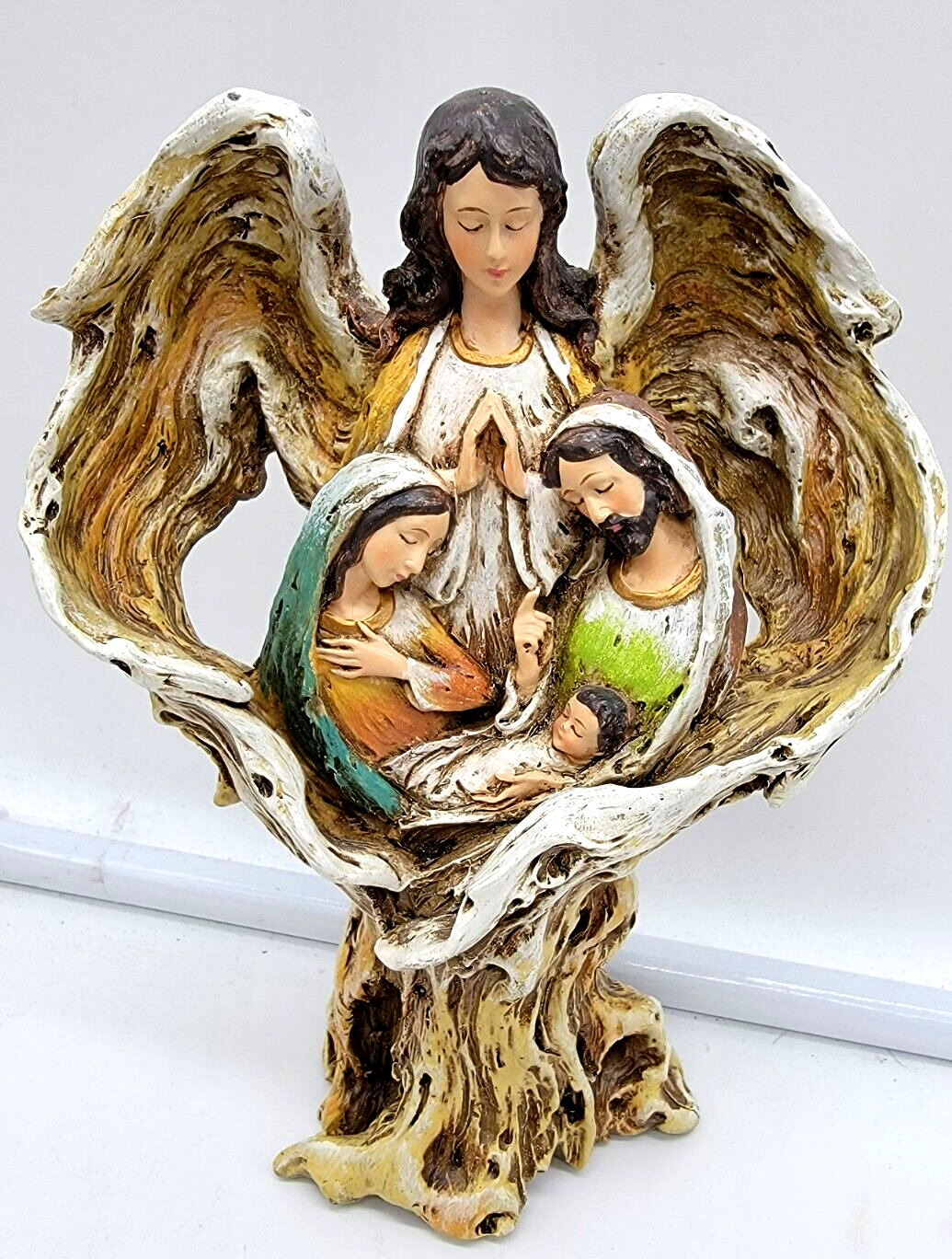 HOLY FAMILY  Guardian Angel Wings 7” Nativity Statue Mary Joseph Baby Jesus
