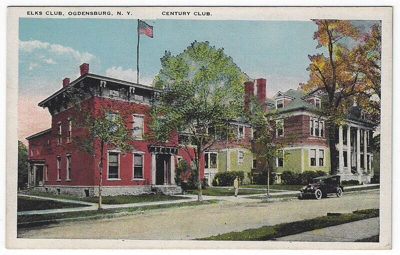 Ogdensburg, New York, Vintage Postcard View of The Elks Club & Century Club