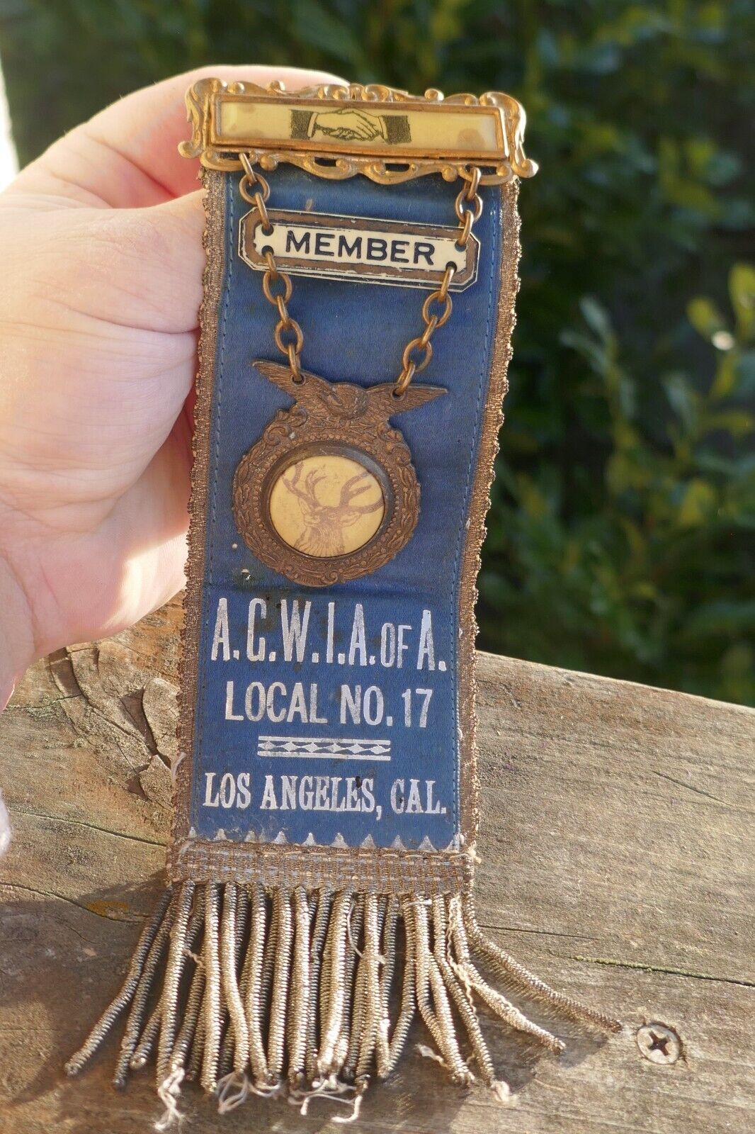 Antique B.P.O.E. Elks Los Angeles California Lodge No. 17 Ribbon Medal Badge Pin