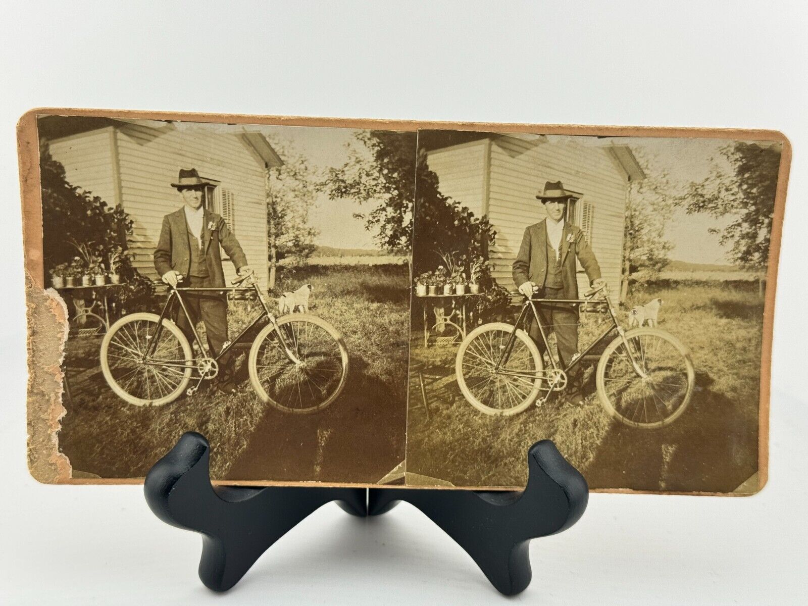 1898 W.R Deverman Bicycle Outside Antique Vintage Stereoscope Card