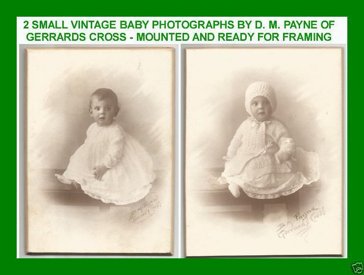 2 VINTAGE BABY PHOTOGRAPHS BY D M PAYNE GERRARDS CROSS - MOUNTED ON CARD