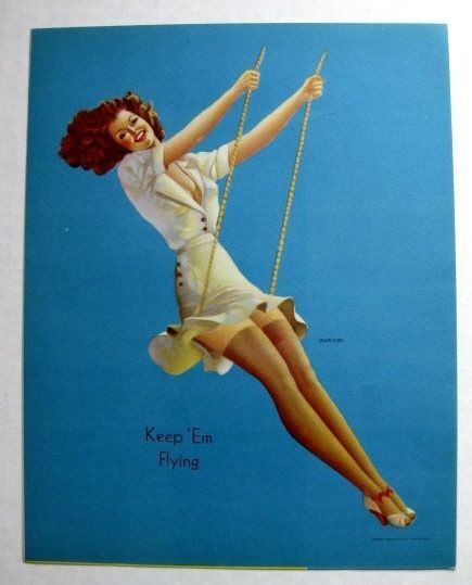 1940s Vaghn Alden Pinup Girl Picture Keep Em Flying Brunette on Swing