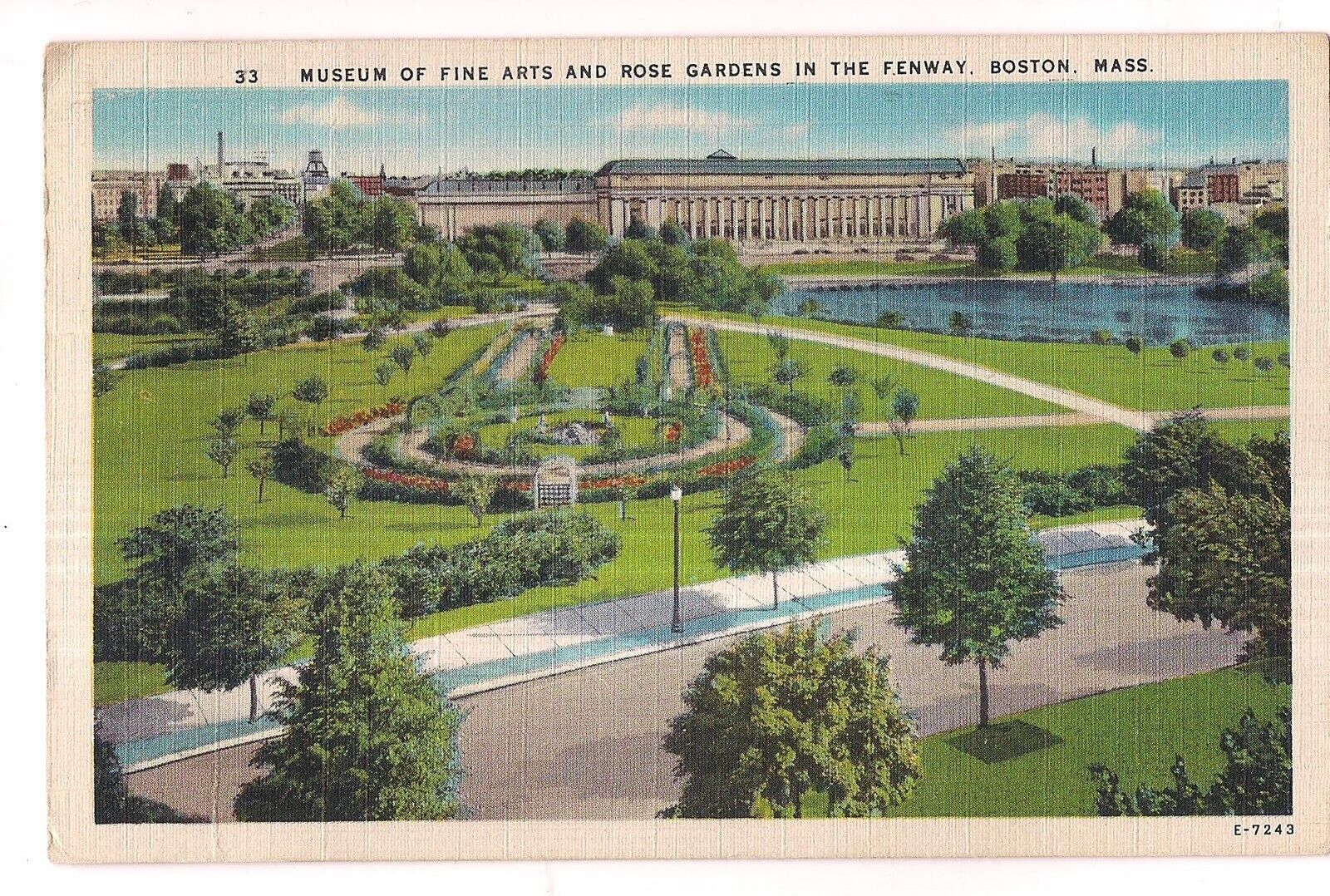MUSEUM FINE ARTS ROSE GARDENS FENWAY Boston Massachusetts Postcard MA 1947 Linen