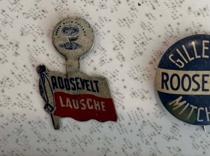 Rare 1944 President Roosevelt Lausche Vintage Campaign Lapel Pin Button + Nixon