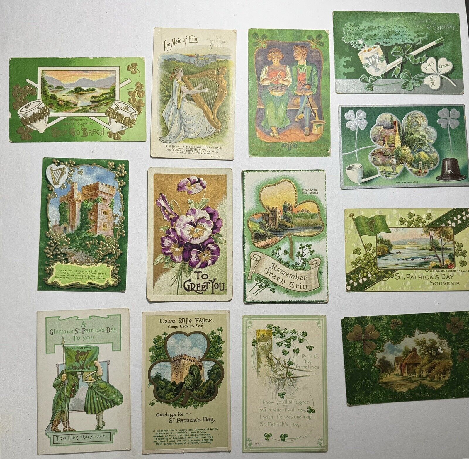 Lot of 13 Irish Antique/Vintage St. Patrick\'s Day Postcards