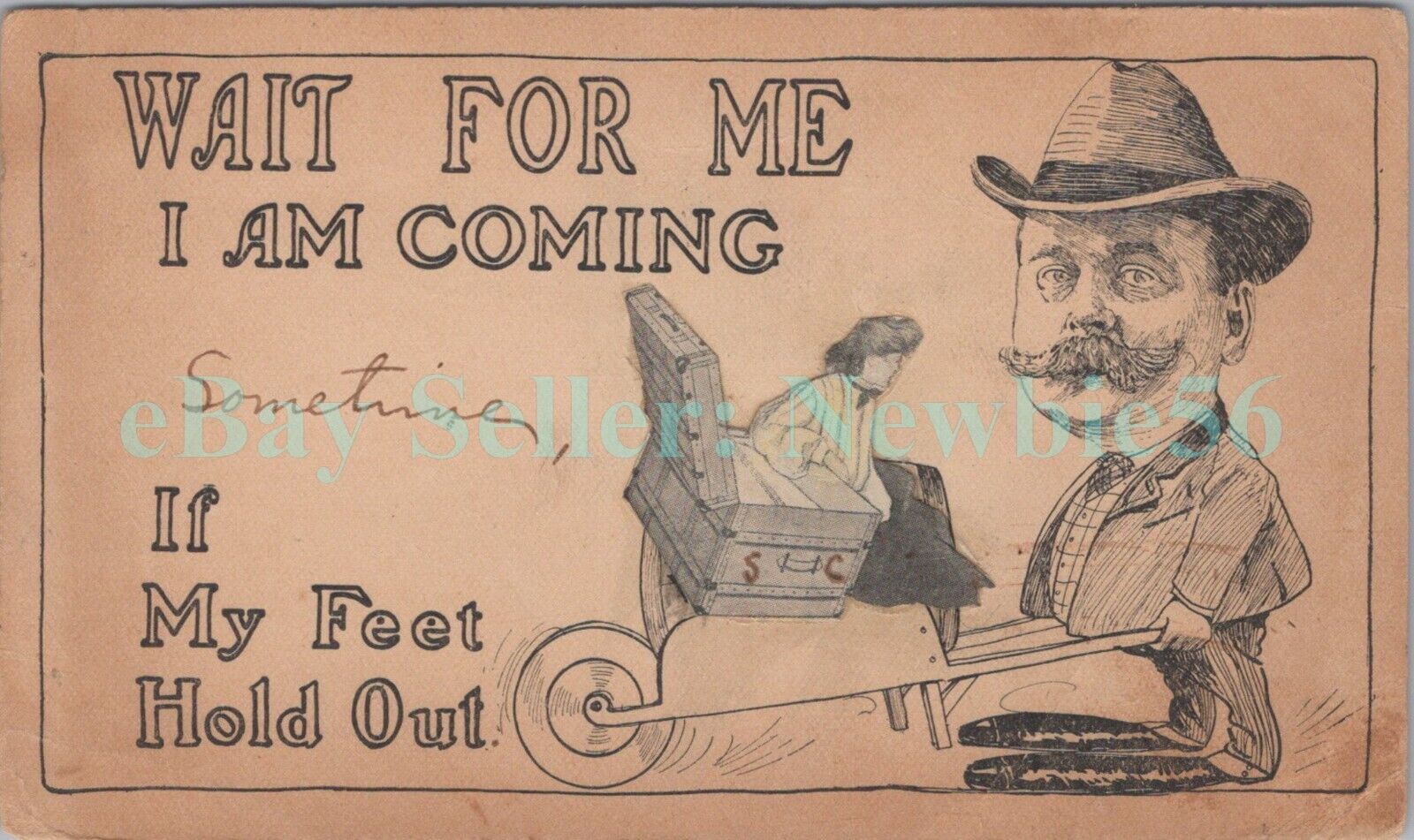 Northport LI NY - HANDMADE COMIC WAIT FOR ME - 1903 PMC Postcard Postal Card
