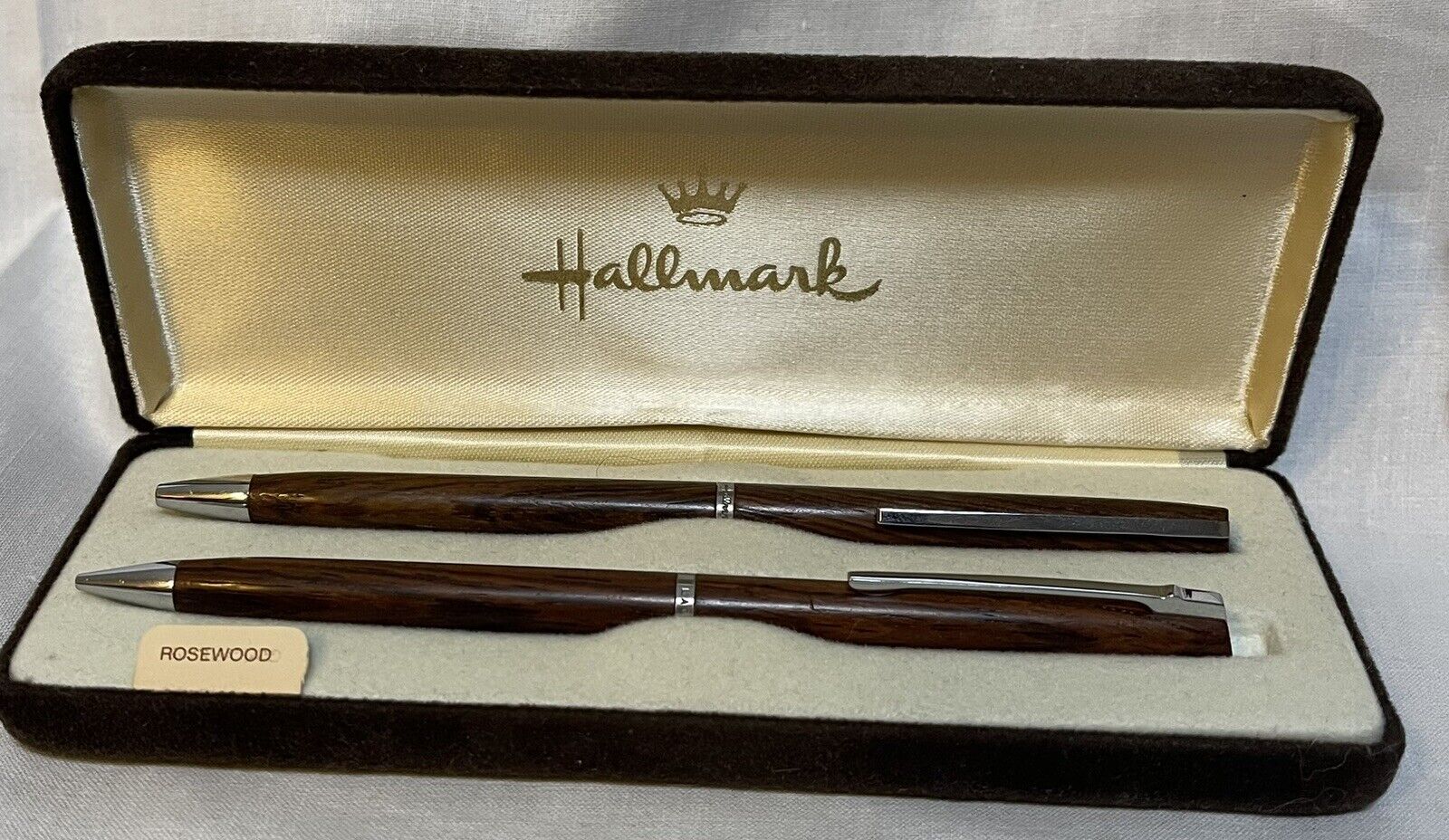 VTG Hallmark Wood Pen And Mechanical Pencil Set Rosewood Needs Ink With Case