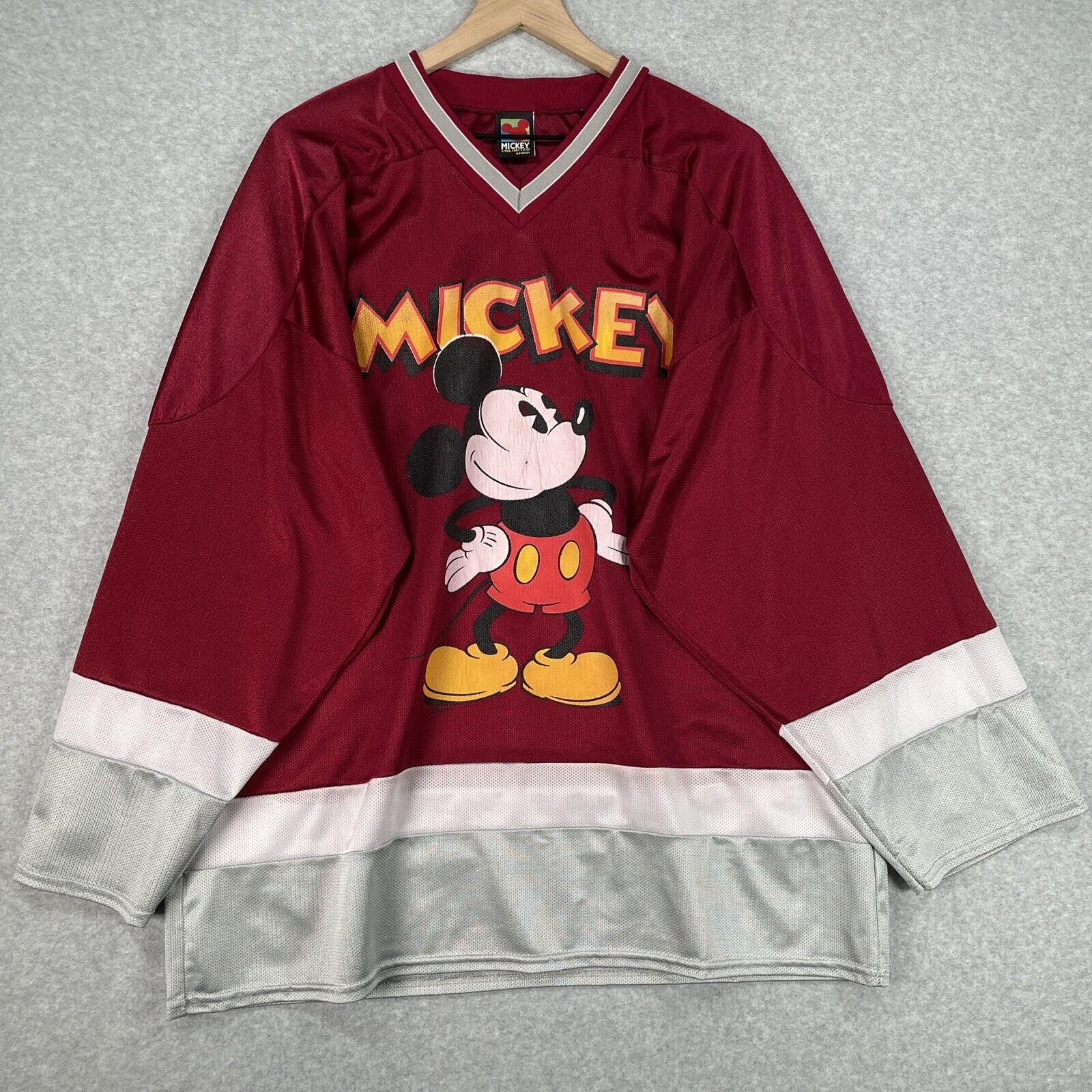 Vintage Mickey Mouse Jersey Large Red USA Hockey Micky Unlimited 90s Disney