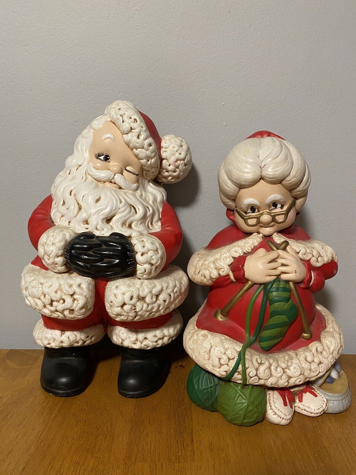 Vintage Mr and Mrs Santa Claus Atlantic Mold Ceramic Figures Large 14”