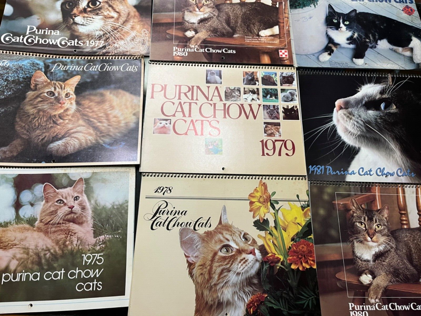 Vintage Purina Cat Chow Calendars 1975-1982 lot of 9