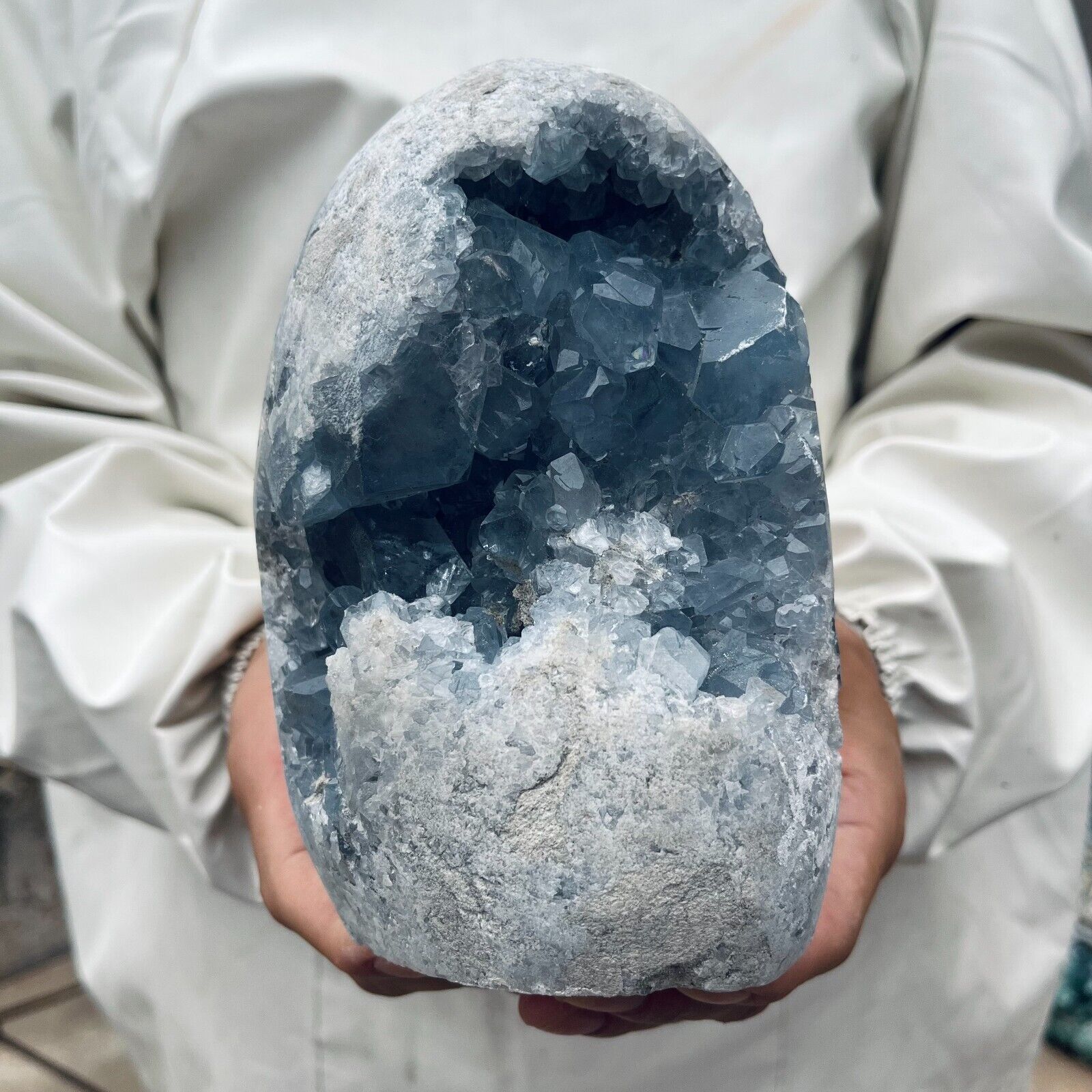 7.6lb Large Natural Blue Celestite Crystal Geode Quartz Cluster Mineral Specimen