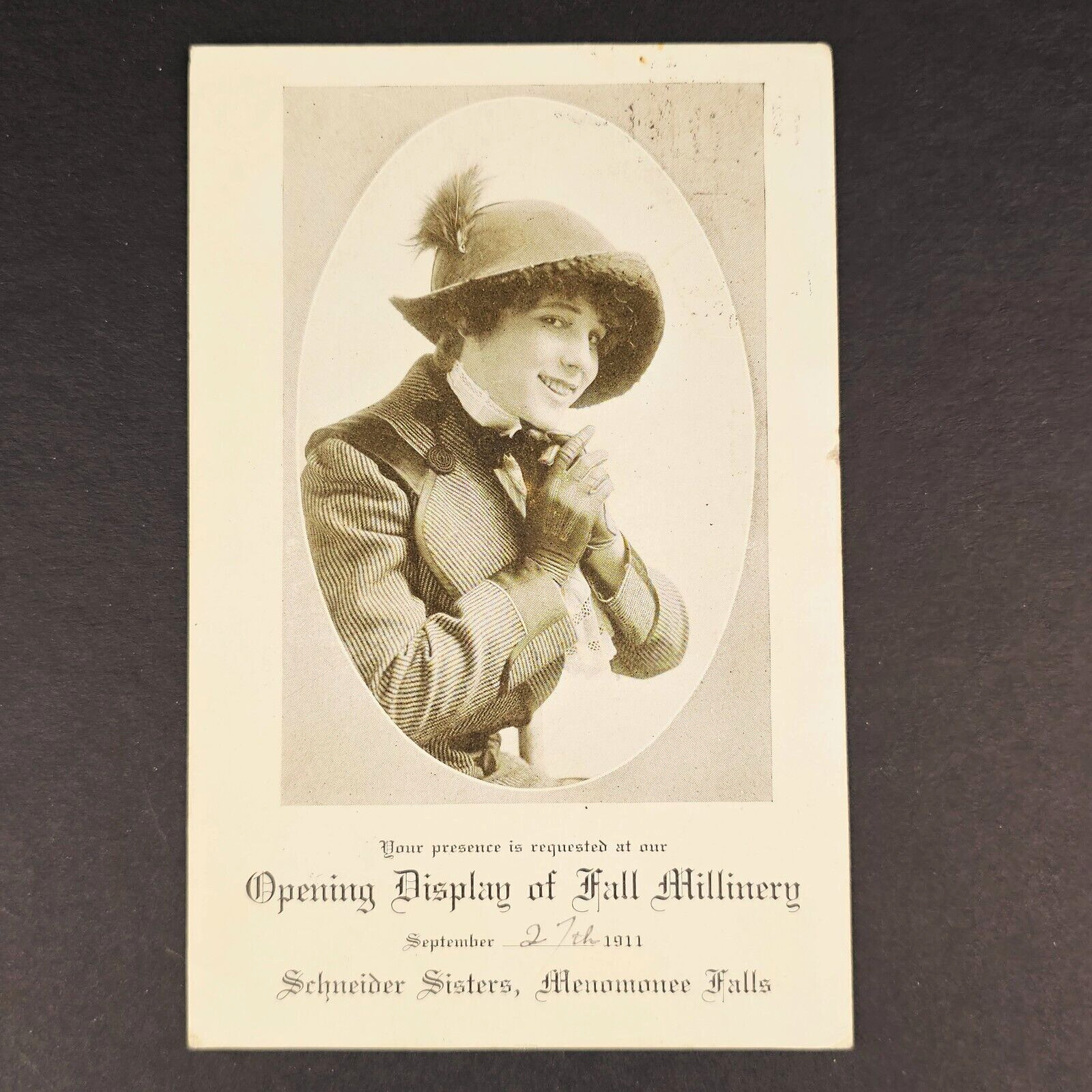 Antique 1911 Opening Display of Fall Millinery Schneider Advertising Postcard