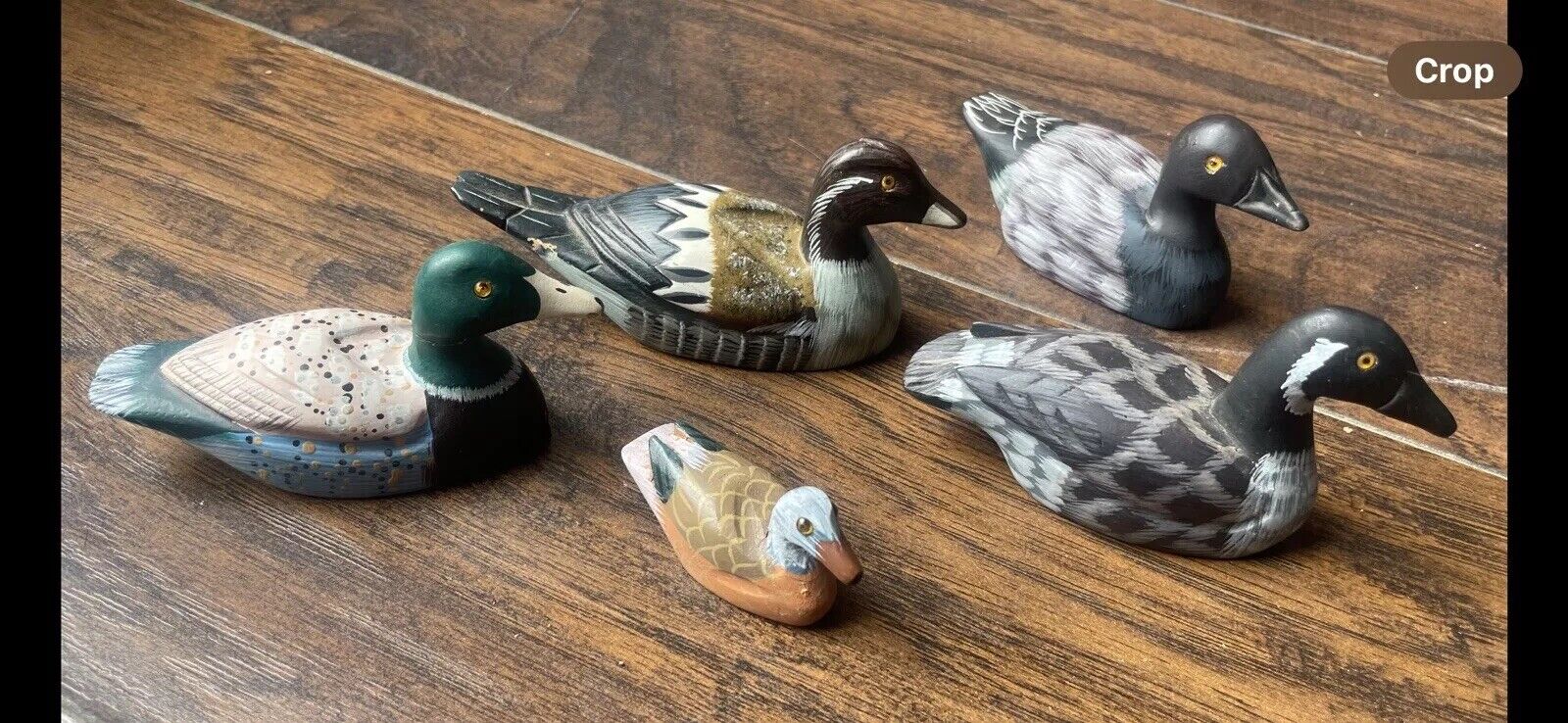 5 Pc Vintage Hand Painted Carved Wood Duck Mini Decoy Figures For Decor
