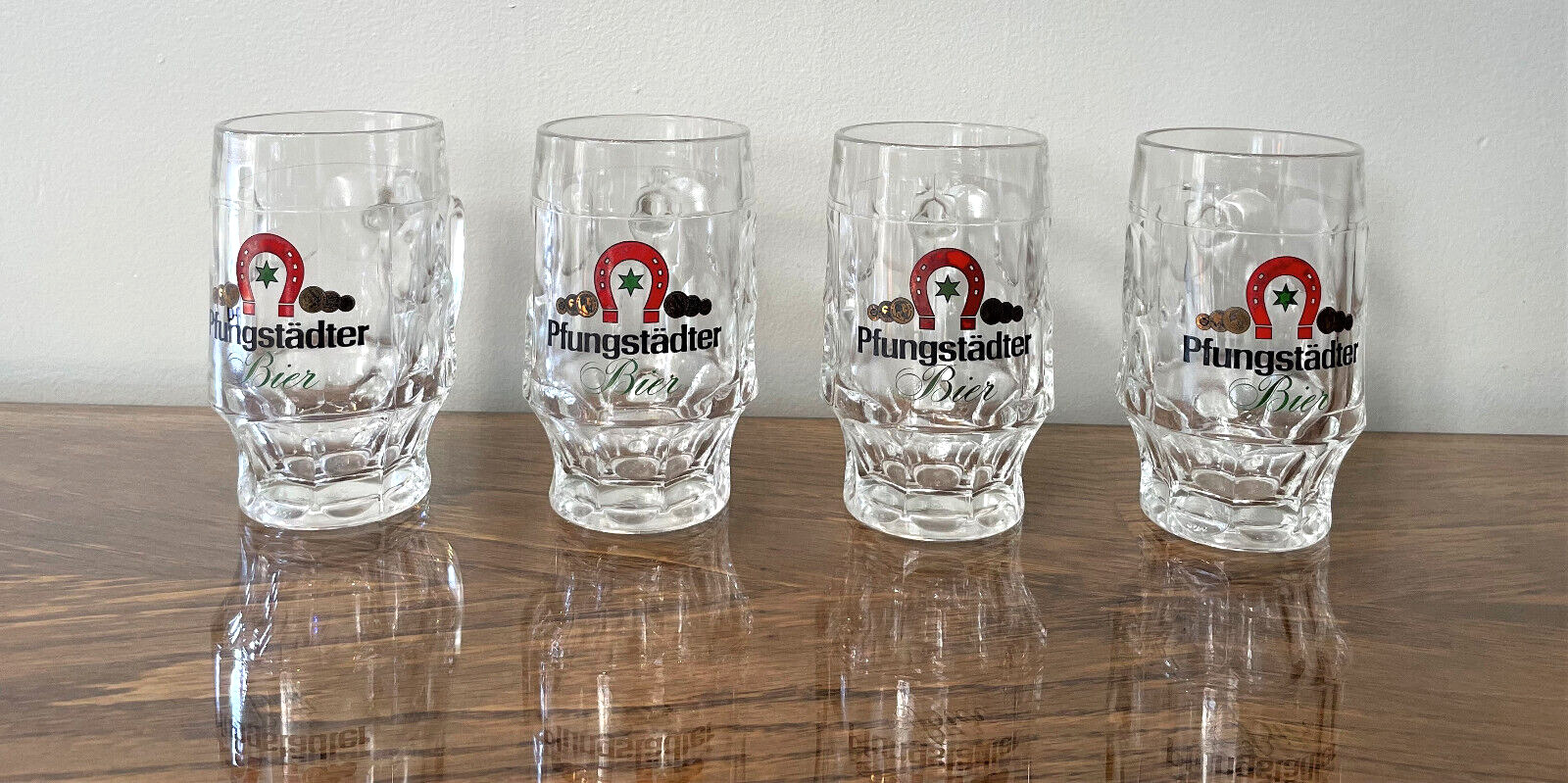 Vintage Lot of 4 German Pfungstadter .03 Dimpled Glass Stein Beir/Beer Mugs LNC