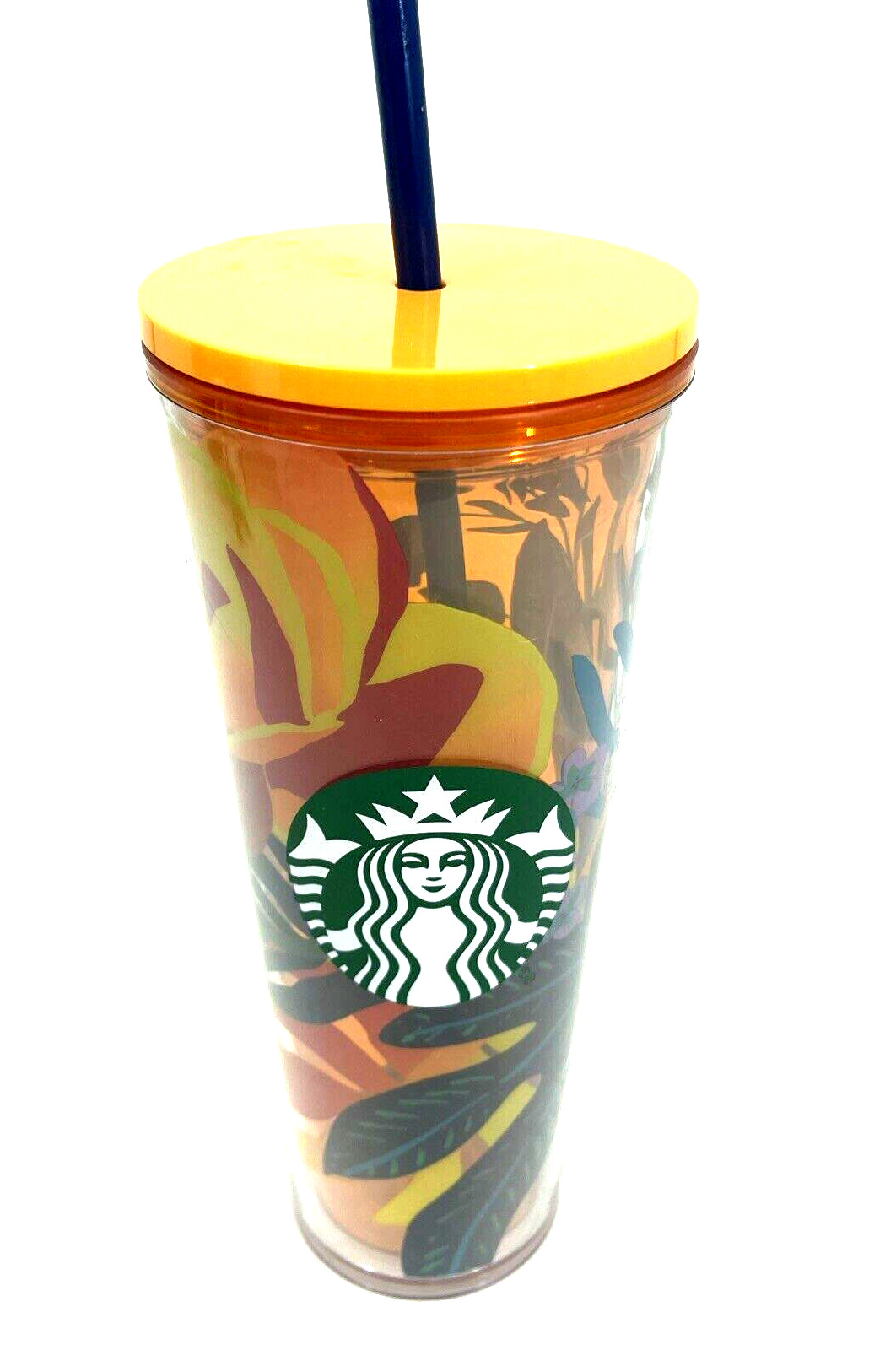 New Starbucks Tropical Venti Cold Cup Tumbler Floral Orange Aqua Purple Mug 24OZ