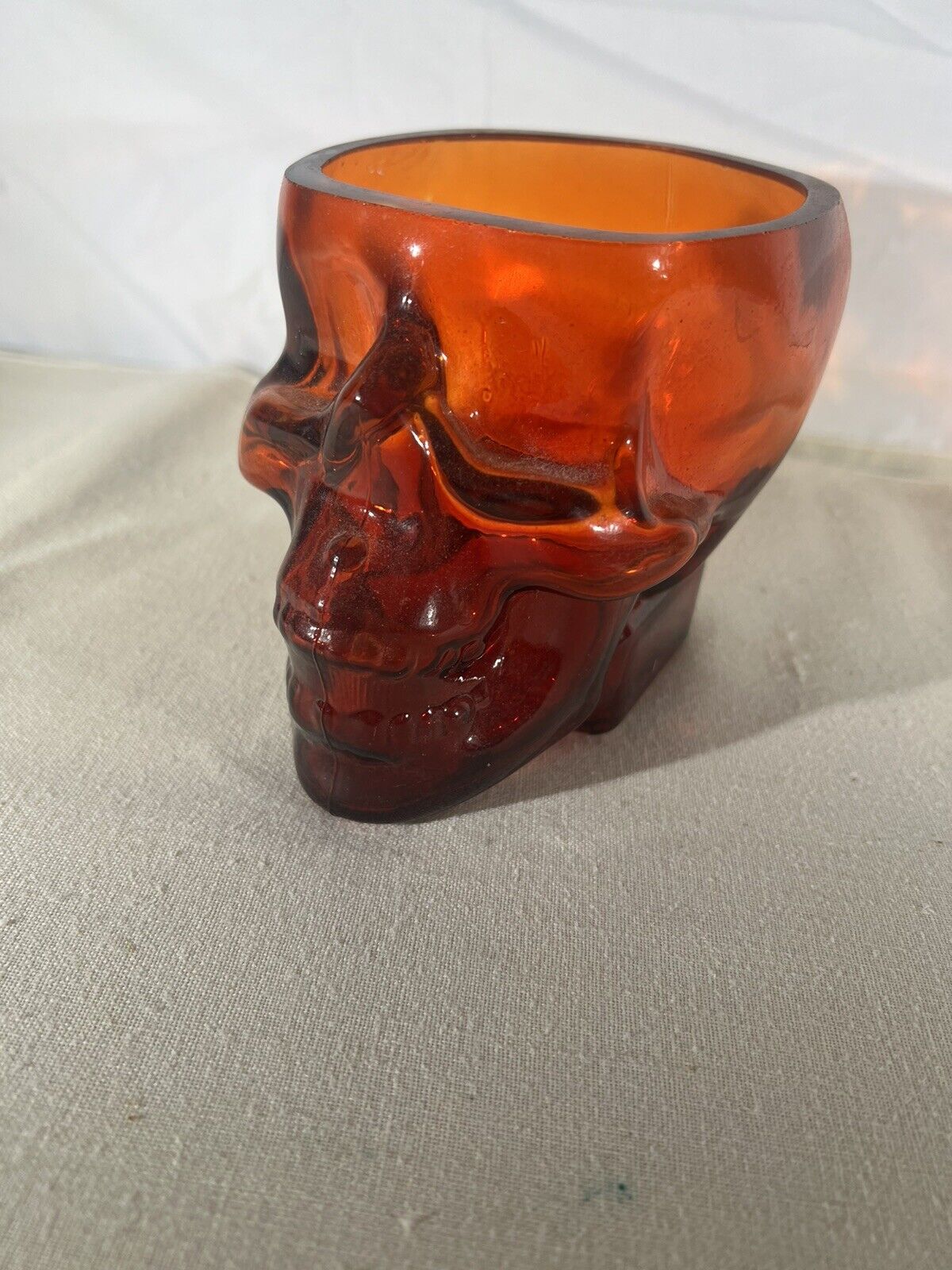 Vintage Orange Amber Glass Skull Cannabis Planter Or 12 Oz Shot Glass .. Bacardi