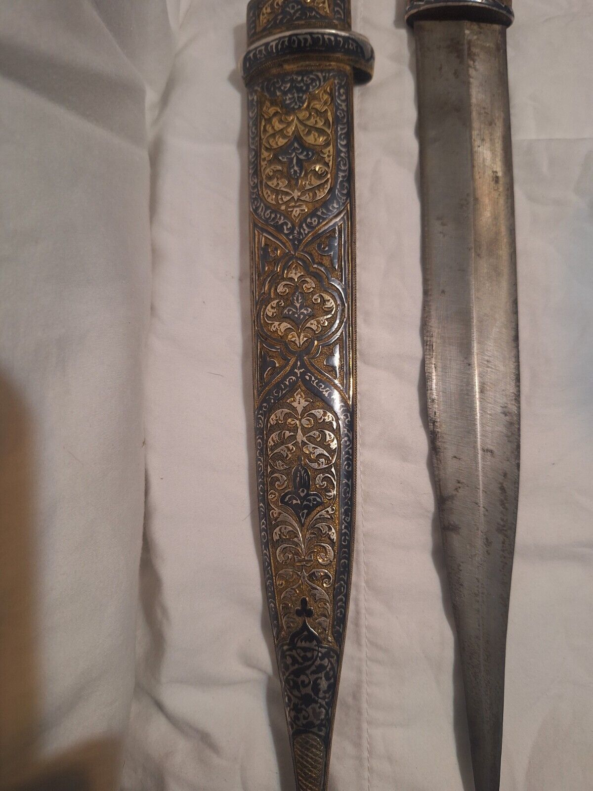 Russian Nielloed silver Caucasian 40 cm- dagger with scabbard Materials:...