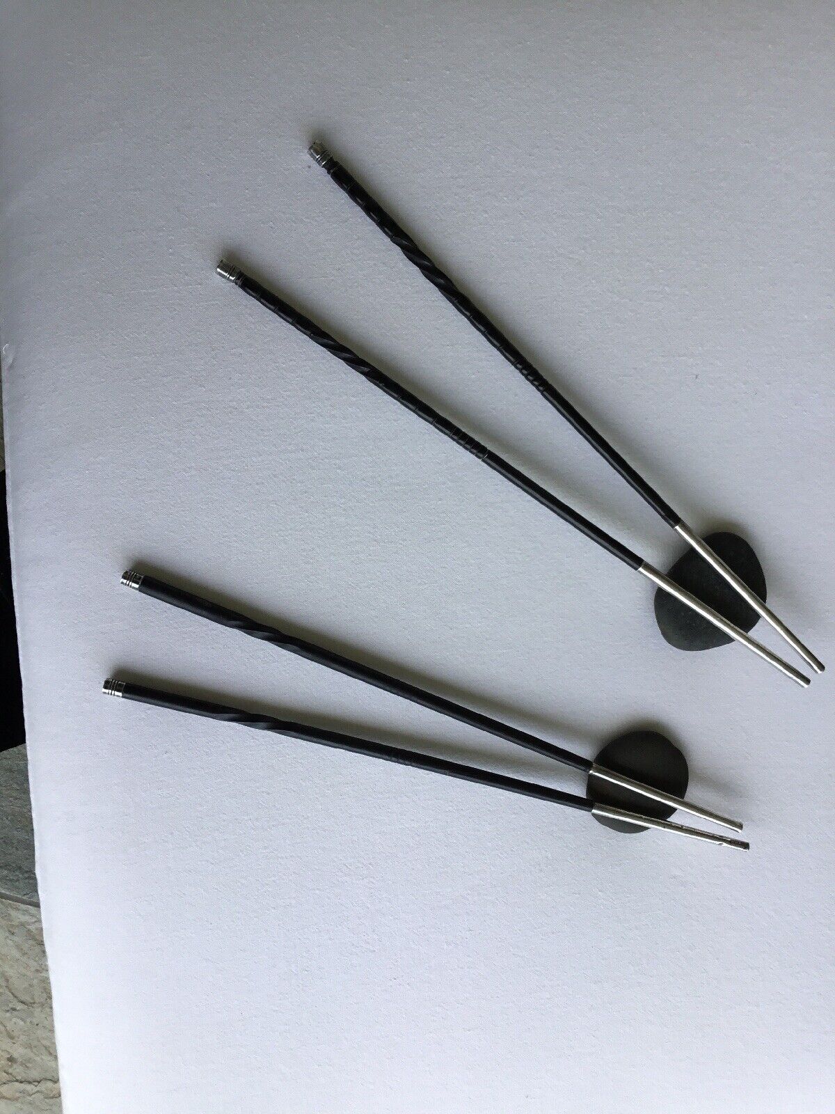 2 Pair Vintage Wood Carved Silver Wrapped Chopsticks