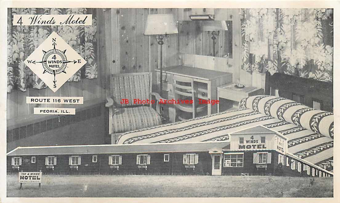IL, Peoria, Illinois, 4 Winds Motel, Multi-View, Exterior & Room Interior