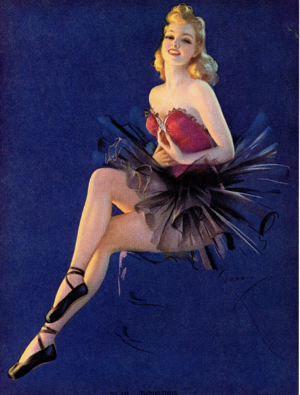 1940s Pin-Up Print  ORIGINAL Lithograph by Jules Erbit ART DECO Ballerina Beauty