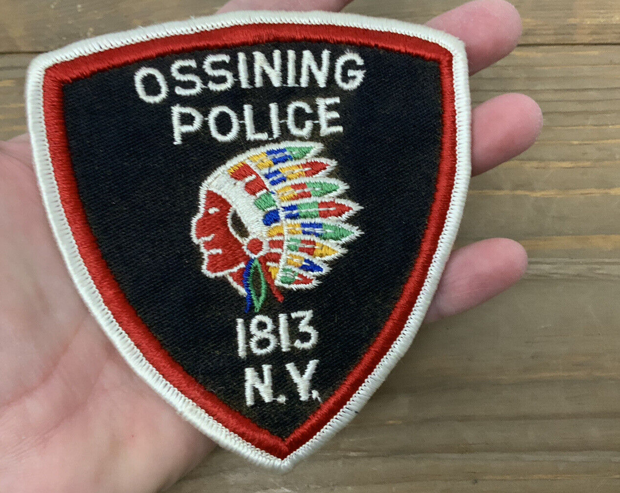 Ossining Police Patch 1813 New York Indian Headdress War Bonnet Large 4.25”