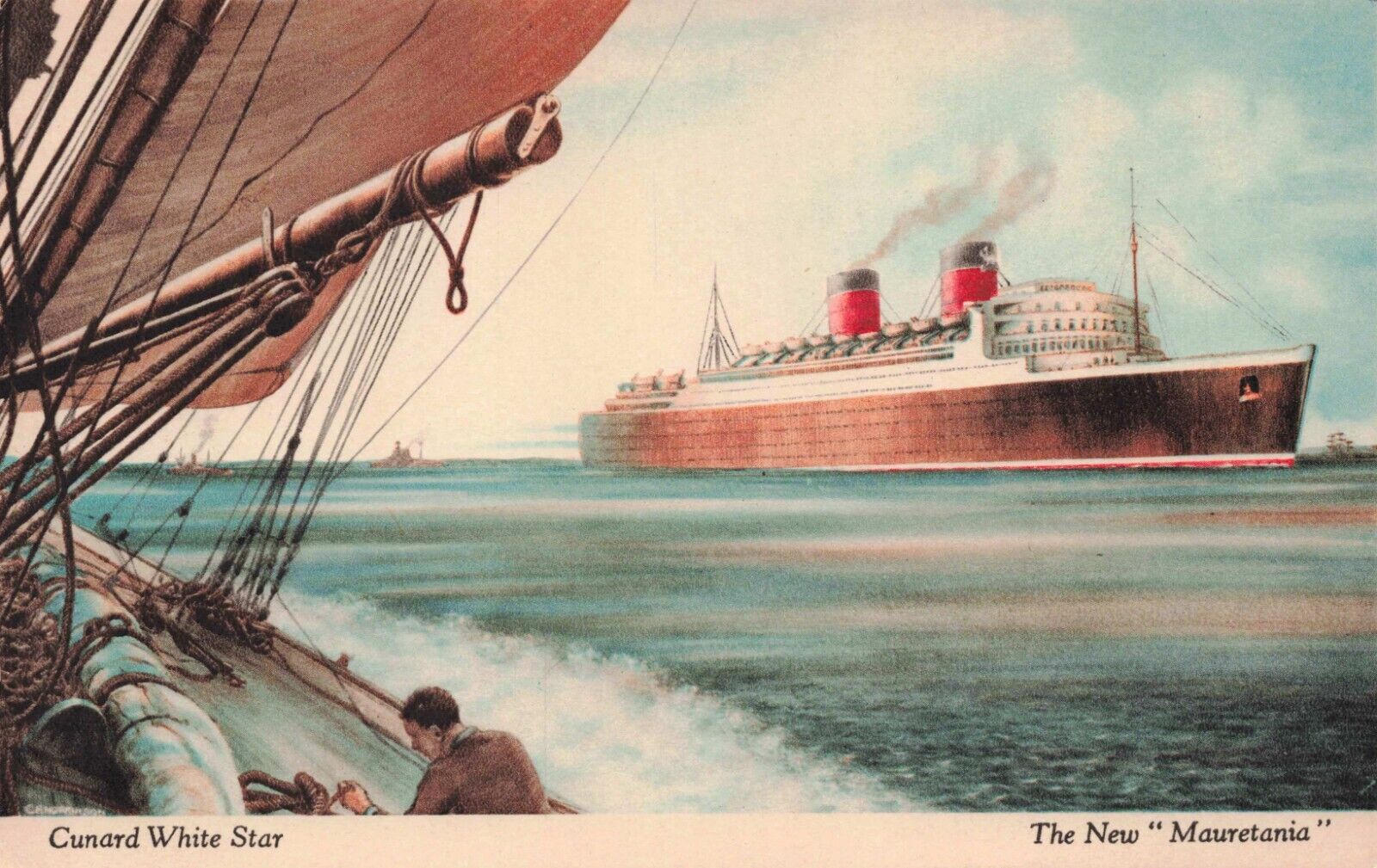 Cunard White Star New Mauretania Steamship Launch 1938 Vintage Unused Postcard