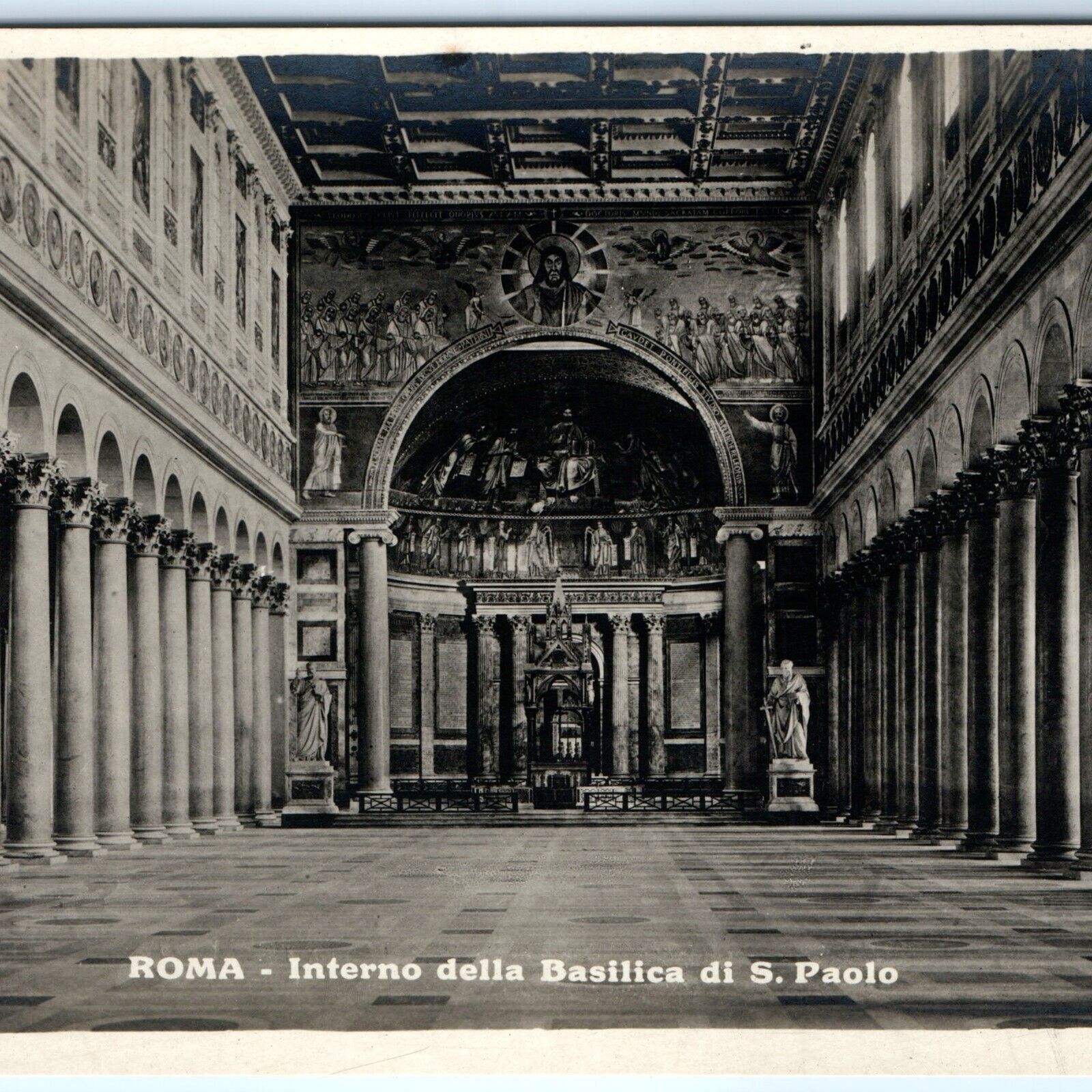 c1940s Rome, Italy St Paul Basilica RPPC Interior Catholic Jesus Christ Art A163
