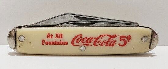 Vintage White Coca Cola Advertising Double Blade Pocket Knife