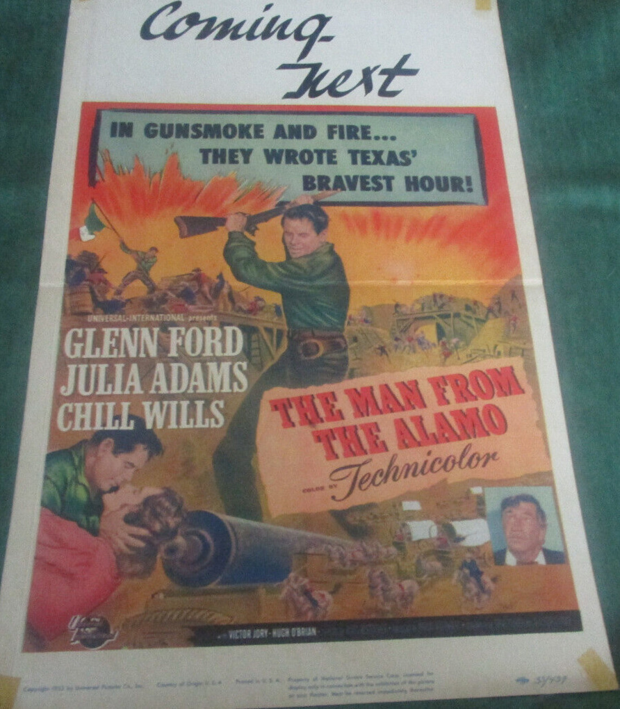 THE MAN FROM THE ALAMO Window Card Poster Glenn Ford Julia Adams  1953 VG 22x14\