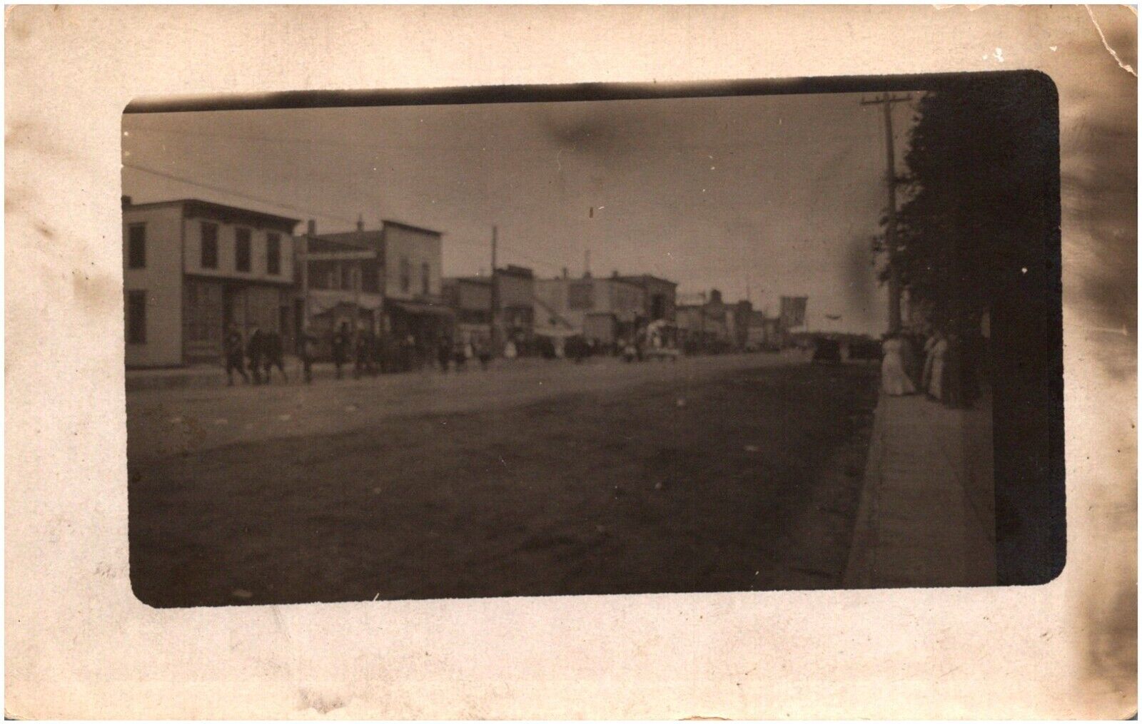 Patriotic Street Parade in Unidentified U.S. Town 1900s RPPC Postcard Photo
